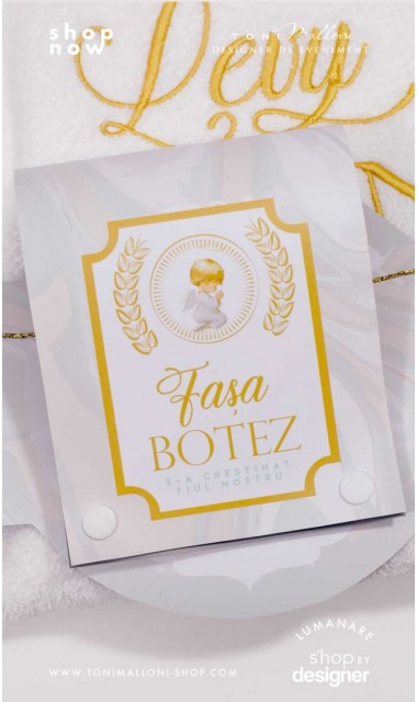 Trusou de botez cu ingeri si broderie personalizata aurie si pattern marble crem mint 6